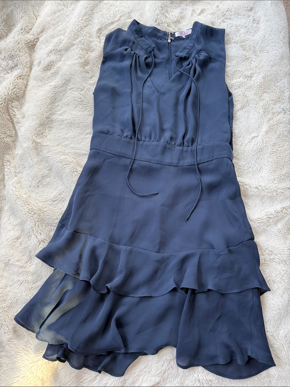 Parker Navy Ruffle Tiered Sleeveless Dress sz M